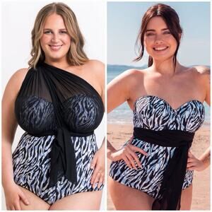 Curvy Kate Wrapsody Swimsuit Multiway Bandeau Strapless Zebra Print 32DDD NWT